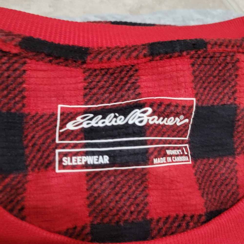 Sleepwear Eddie Bauer 2 Piece Red Plaid Moose Pajama Set Women's Large XL - Picture 3 of 10